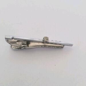 Silver Tone Tie Bar Clip Stick Clasp Circonia Retro Vintage Logo Unbranded Small